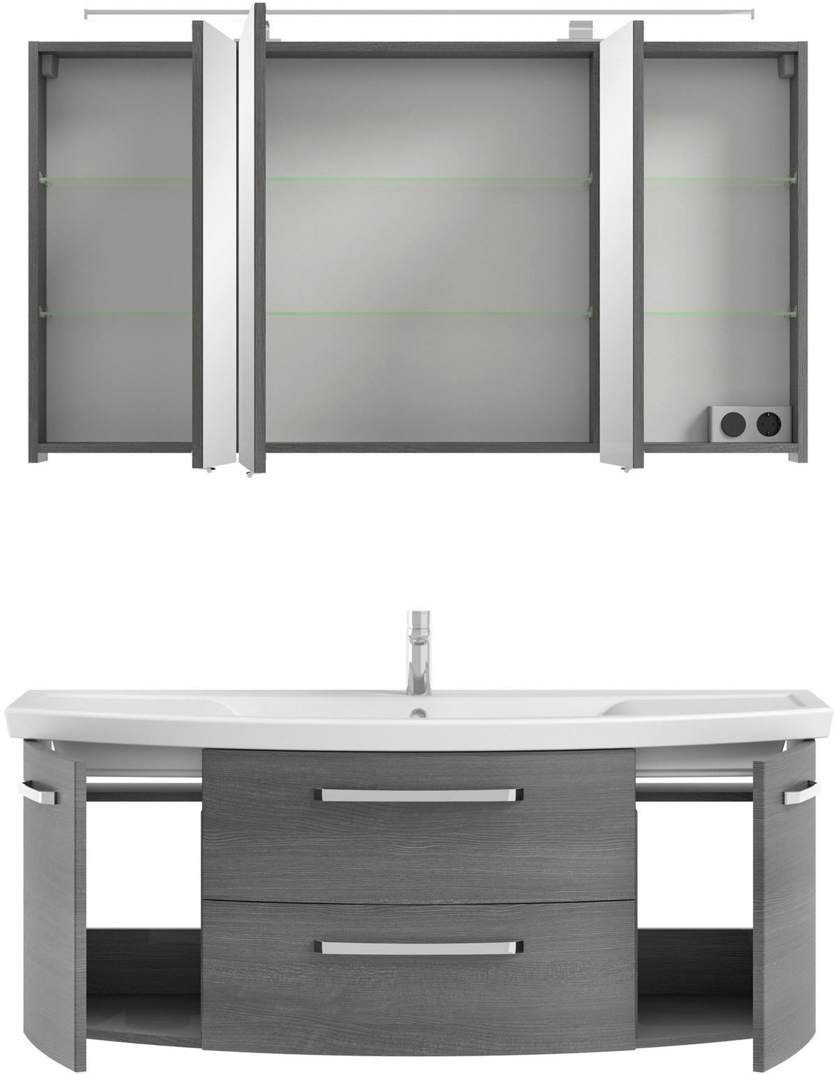 BADEZIMMER 3-teilig  in 135 cm  - Chromfarben/Graphitfarben, MODERN, Glas/Keramik (135cm) - Sadena