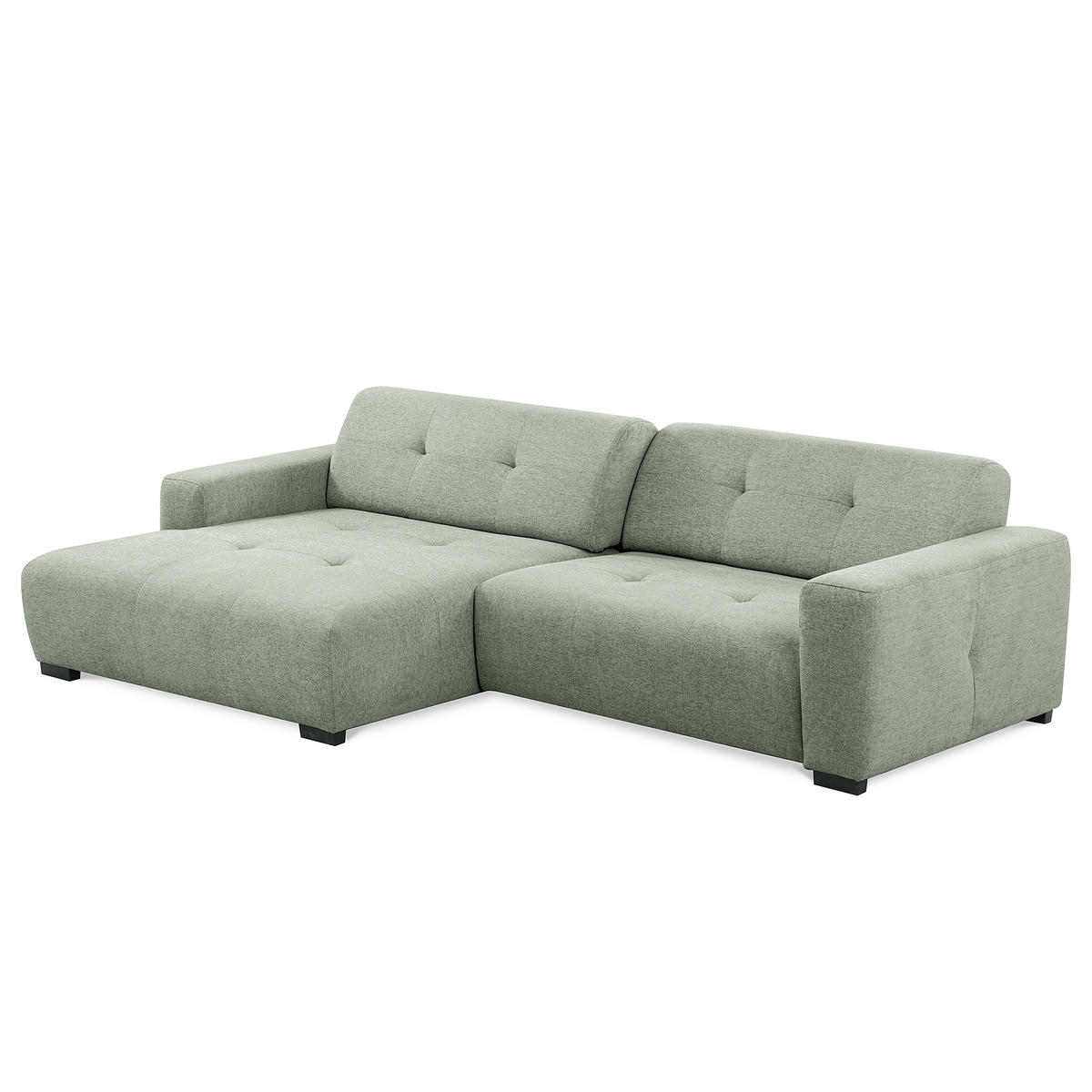 ECKSOFA AUSTIN Salbeigrün Flachgewebe Sitztiefenverstellung  - Salbeigrün/Schwarz, Design, Kunststoff/Textil (169/286cm) - Livetastic