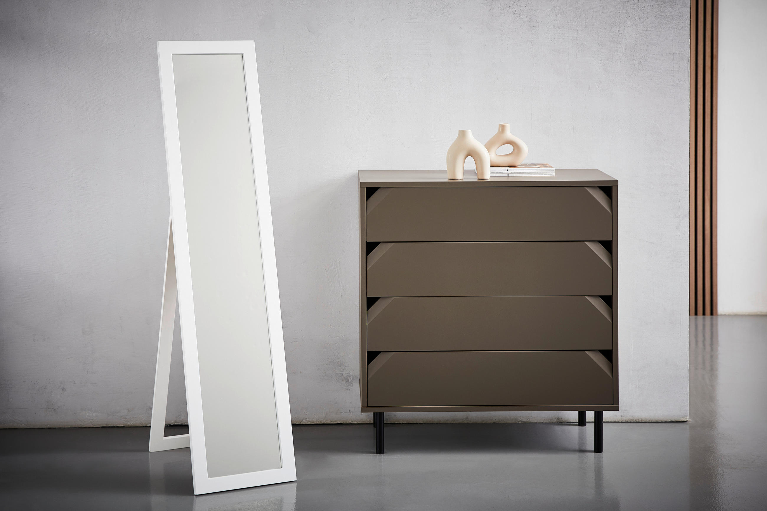 OGLINDĂ CU SUPORT 35/150/40 cm  - alb, Trend, sticlă/material pe bază de lemn (35/150/40cm) - Carryhome