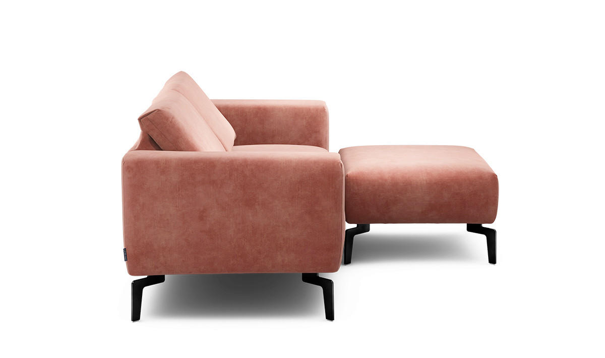 Zweisitzer inkl. Hocker Samt Rosa  - Schwarz/Rosa, Design, Textil/Metall (180/86/86-94cm) - SENSOO