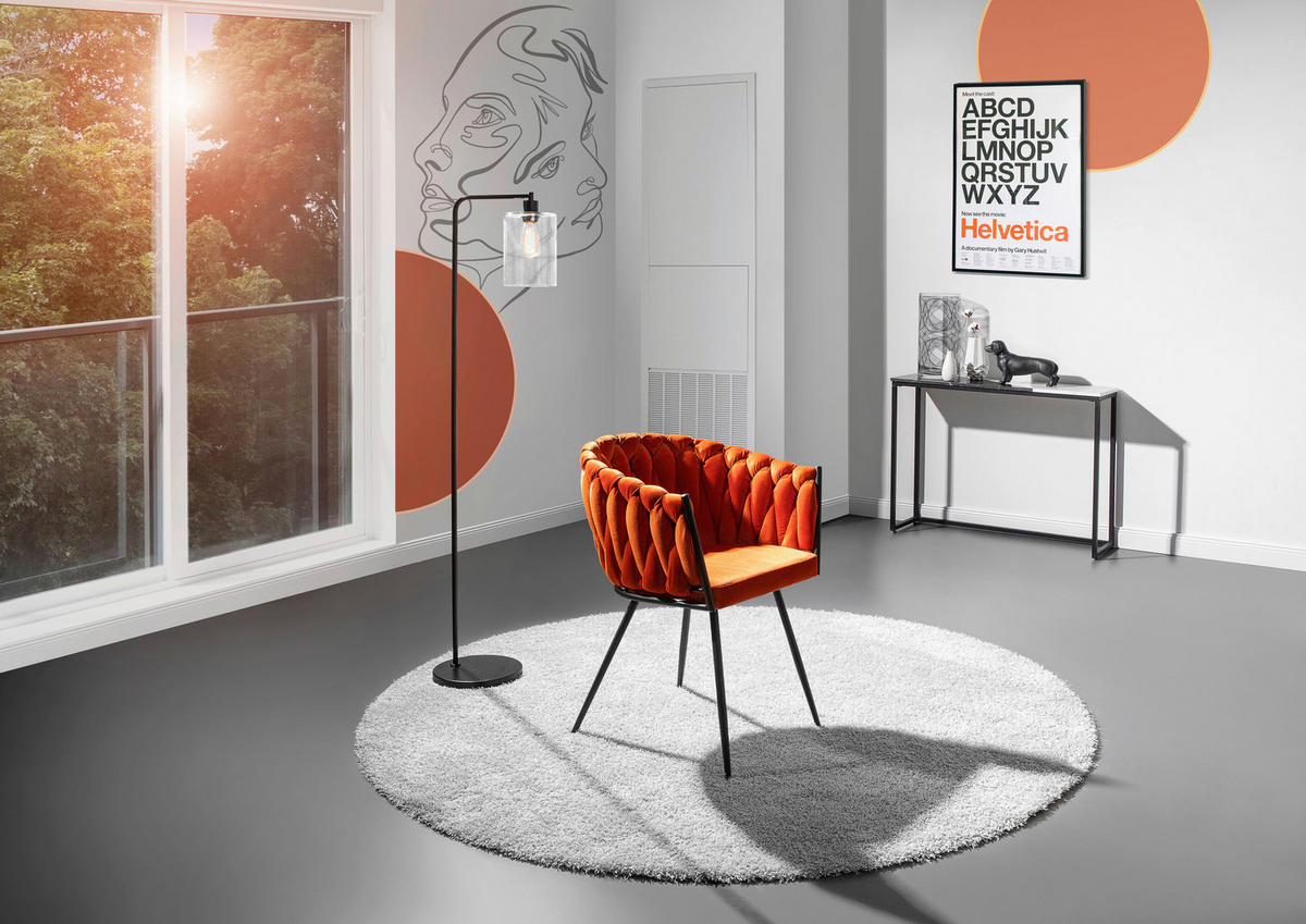 ARMLEHNSTUHL  in Aluminium Velours  - Schwarz/Orange, LIFESTYLE, Textil/Metall (60/78/55cm) - Landscape
