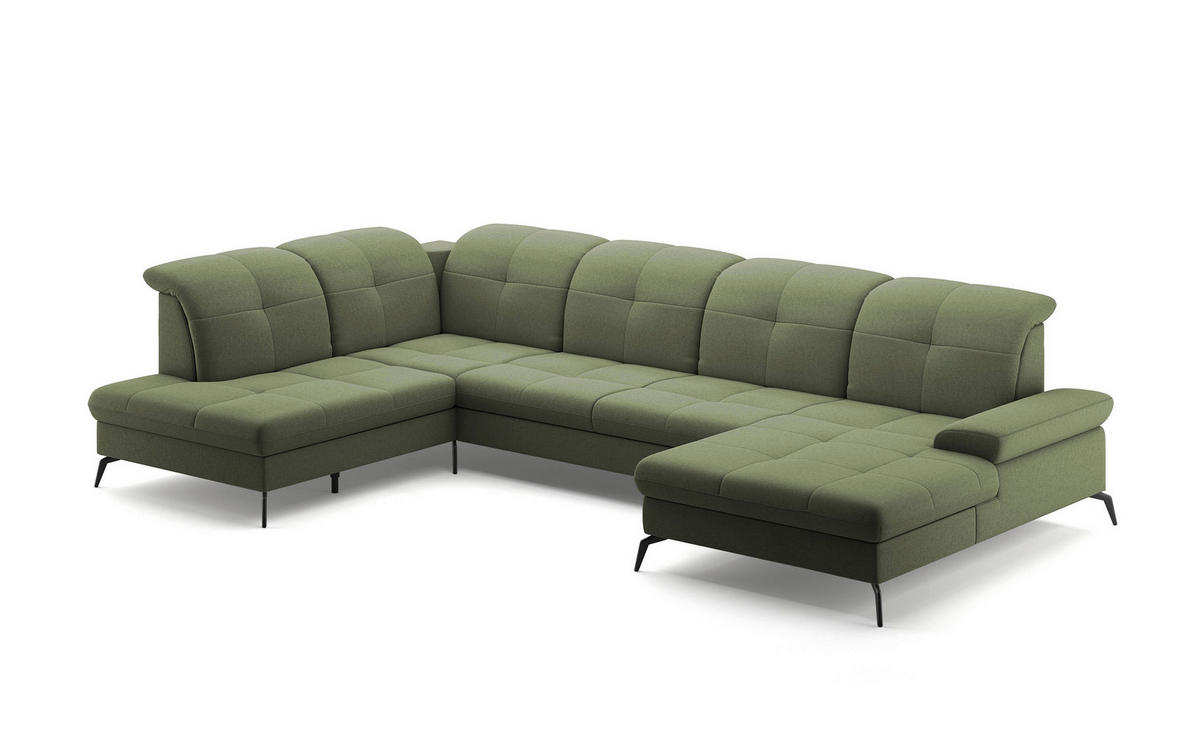 WOHNLANDSCHAFT in Flachgewebe Olivgrün  - Schwarz/Olivgrün, Konventionell, Textil/Metall (231/357/185cm) - Sit & More