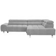 ECKSOFA in Webstoff Hellgrau  - Silberfarben/Hellgrau, Design, Textil/Metall (295/201cm) - Hom`in