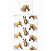 DETSKÉ OBLIEČKY S KONÍKMI, renforcé, hnedá, viacfarebná, biela, 135/200 cm - hnedá/viacfarebná, Basics, textil (135/200cm) - Herding