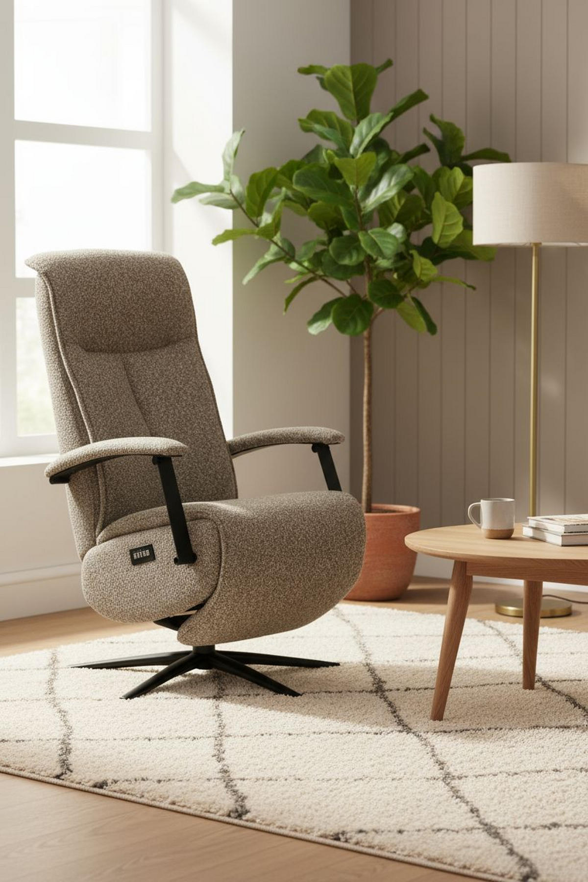 RELAXSESSEL Webstoff    - Taupe/Schwarz, Design, Holz/Textil (67/114/84cm) - Livetastic