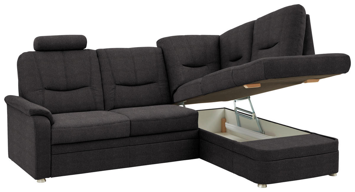 ECKSOFA Chenille Graubraun  - Graubraun/Schwarz, Konventionell, Kunststoff/Textil (235/185cm) - Beldomo Comfort
