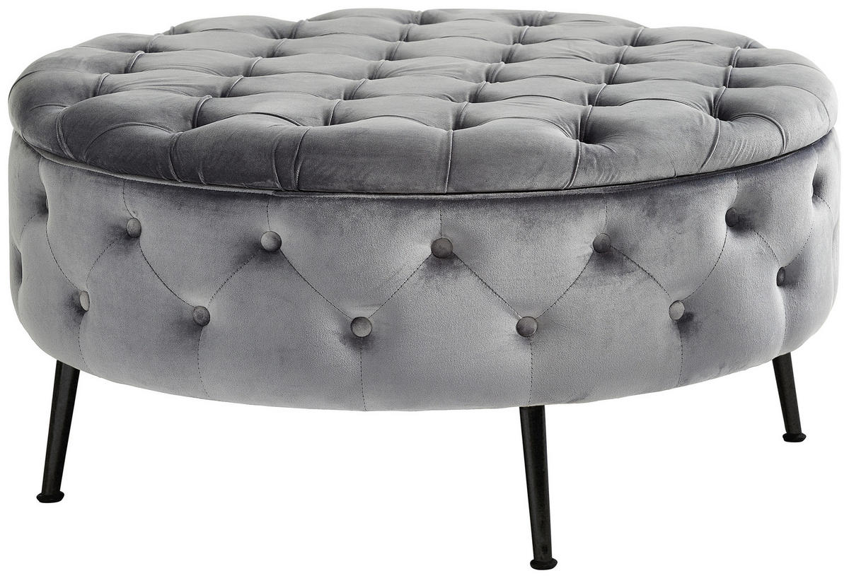 HOCKER Samt Grau, Schwarz  - Schwarz/Grau, Trend, Textil/Metall (90/44/90cm) - Xora