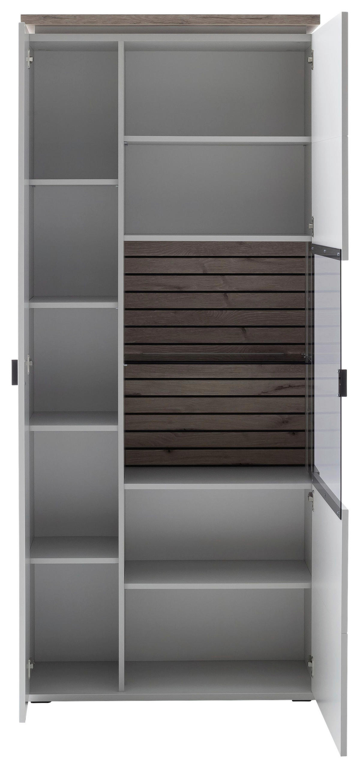 VITRINE Grau, Eichefarben  90/207/37 cm  - Eichefarben/Grau, Design, Glas/Holzwerkstoff (90/207/37cm) - Stylife