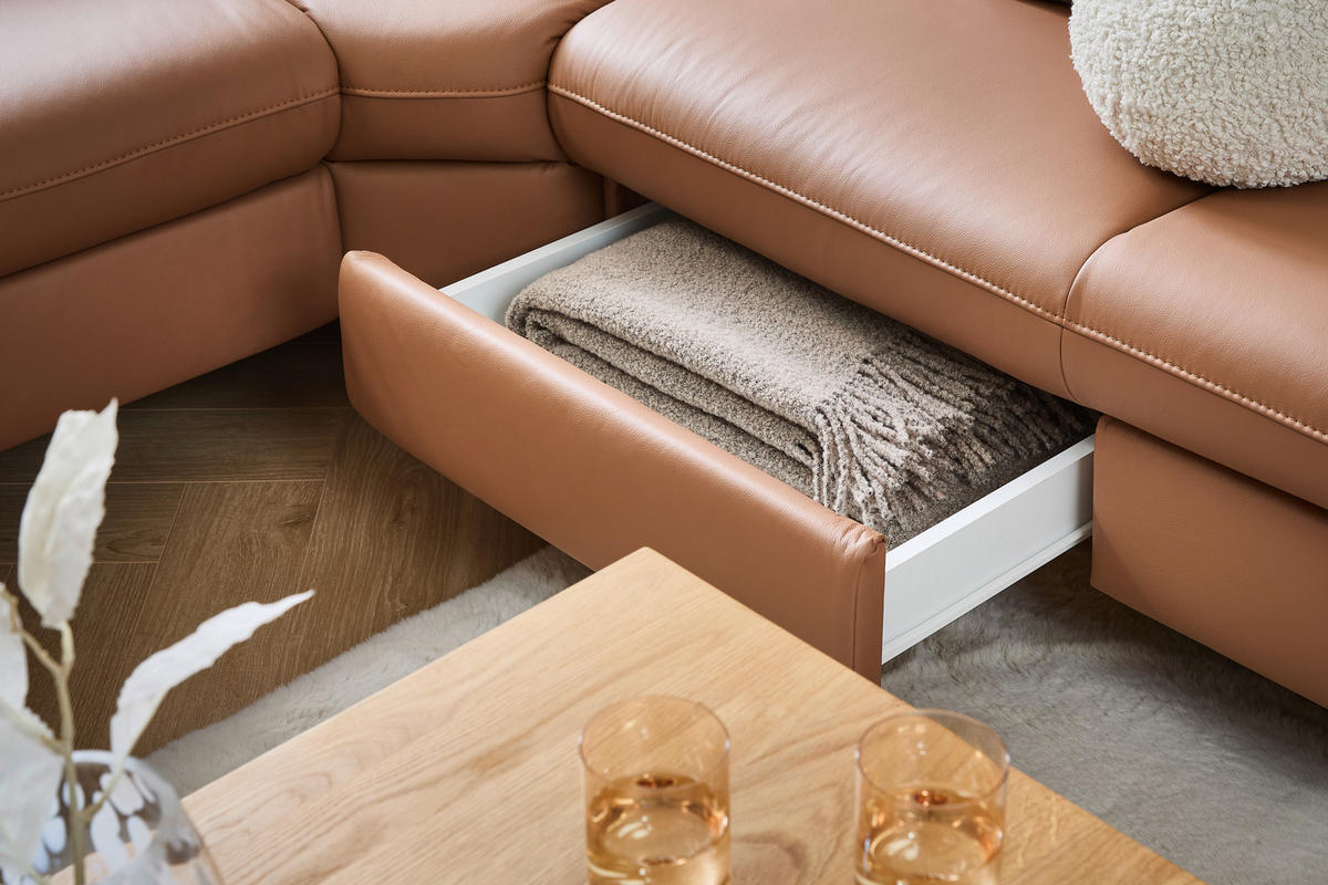 ECKSOFA in Echtleder Braun  - Schwarz/Braun, Design, Leder/Metall (271/239cm) - Cantus