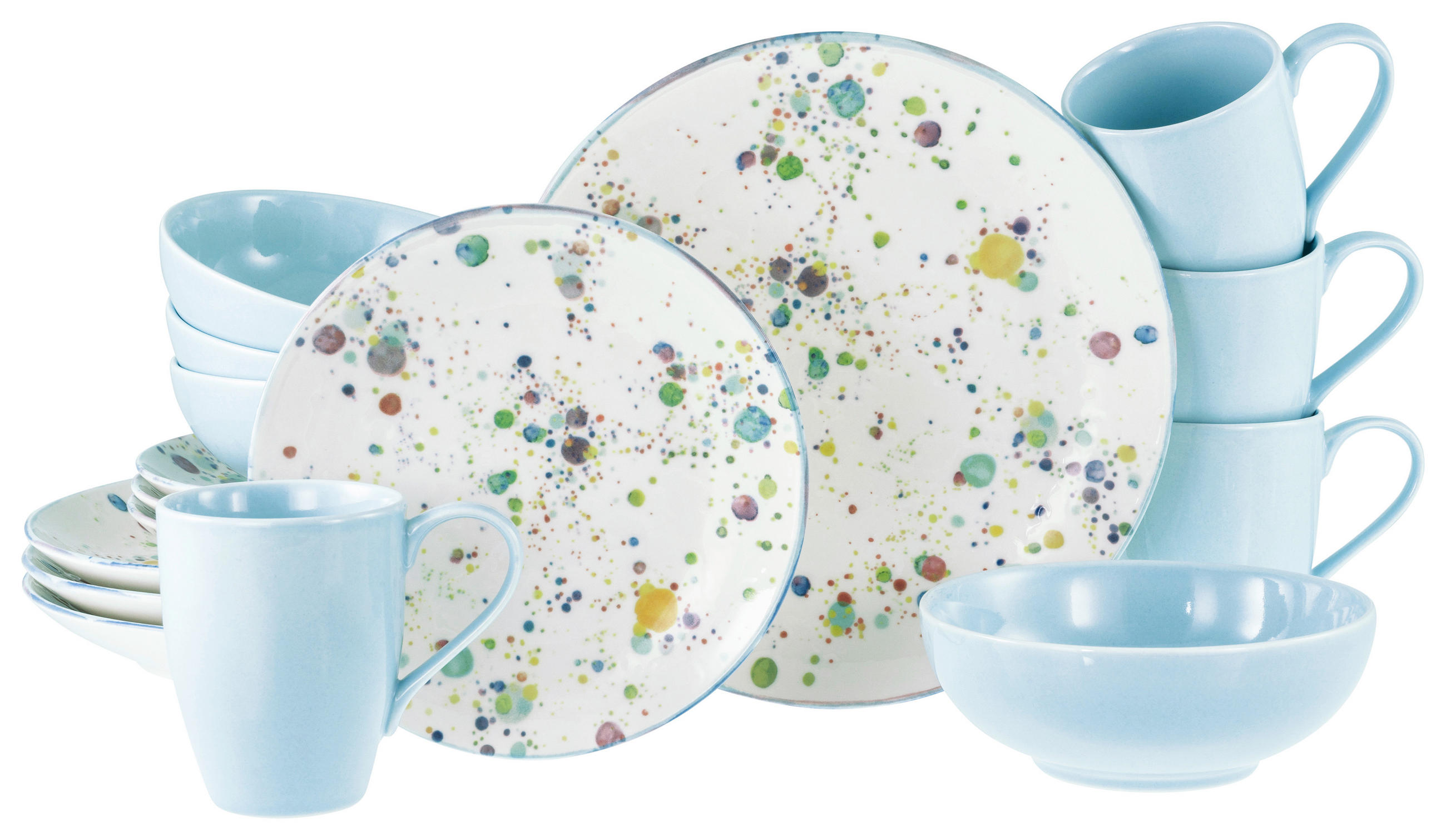 KOMBISERVICE Weiß, Hellblau 16-teilig Candy Drops  - Weiß/Hellblau, Basics, Keramik - Creatable
