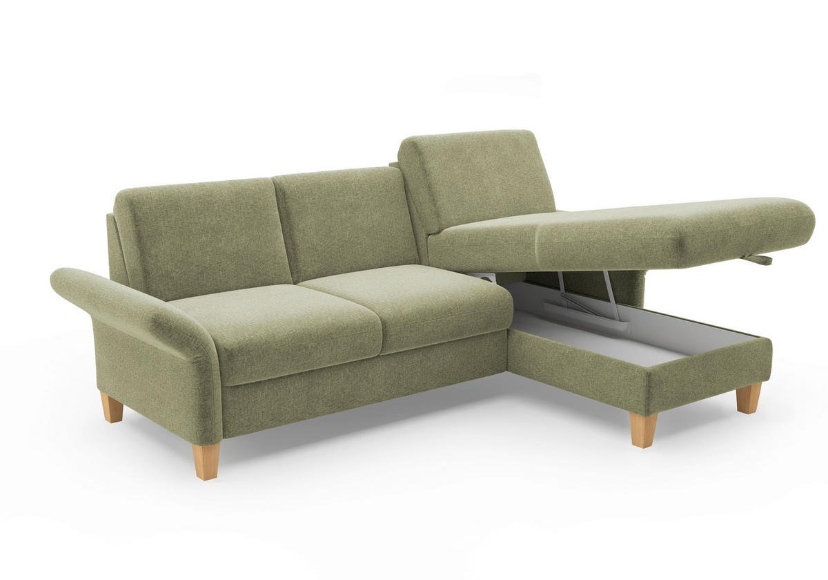 ECKSOFA ROCHELLE E Hellgrün Flachgewebe  - Eichefarben/Hellgrün, KONVENTIONELL, Holz/Textil (251/164cm) - Sit & More