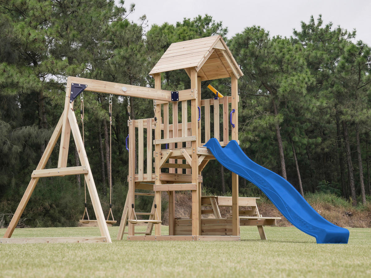 SPIELTURM 366/267/383 cm  - Blau, Konventionell, Holz (366/267/383cm)