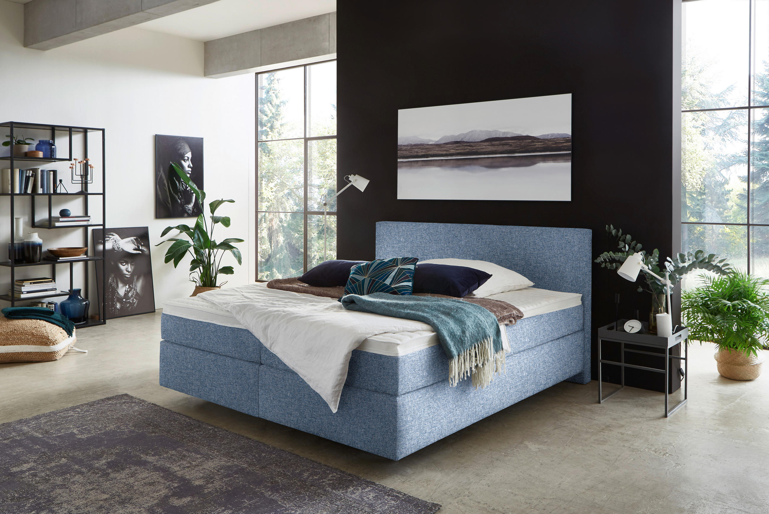 BOXSPRINGBETT 180/200 cm  in Blau  - Blau/Schwarz, KONVENTIONELL, Kunststoff/Textil (180/200cm) - Hom`in