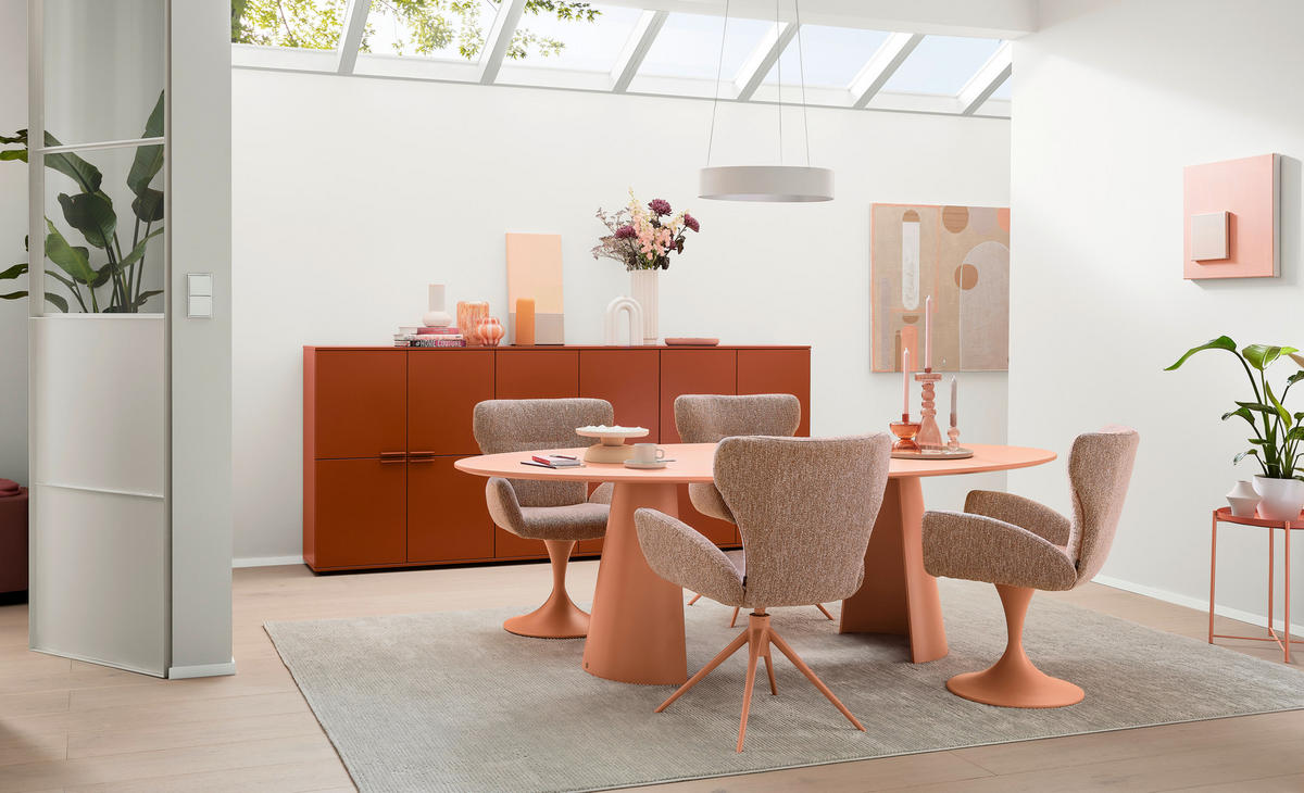 ESSTISCH 200/110/76 cm Nachbildung  Holzwerkstoff in verschiedenen Größen erhältlich, in verschiedenen Holzarten erhältlich, in verschiedenen Holzdekoren erhältlich, Variantenauswahl oval Pink  - Pink, Design, Holzwerkstoff (200/110/76cm) - Musterring
