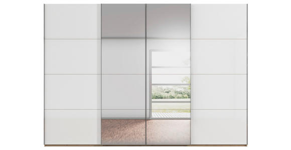 SCHWEBETÜRENSCHRANK  in Weiß, Eiche Artisan  - Chromfarben/Weiß, Design, Glas/Holzwerkstoff (316/235/68cm) - Novel