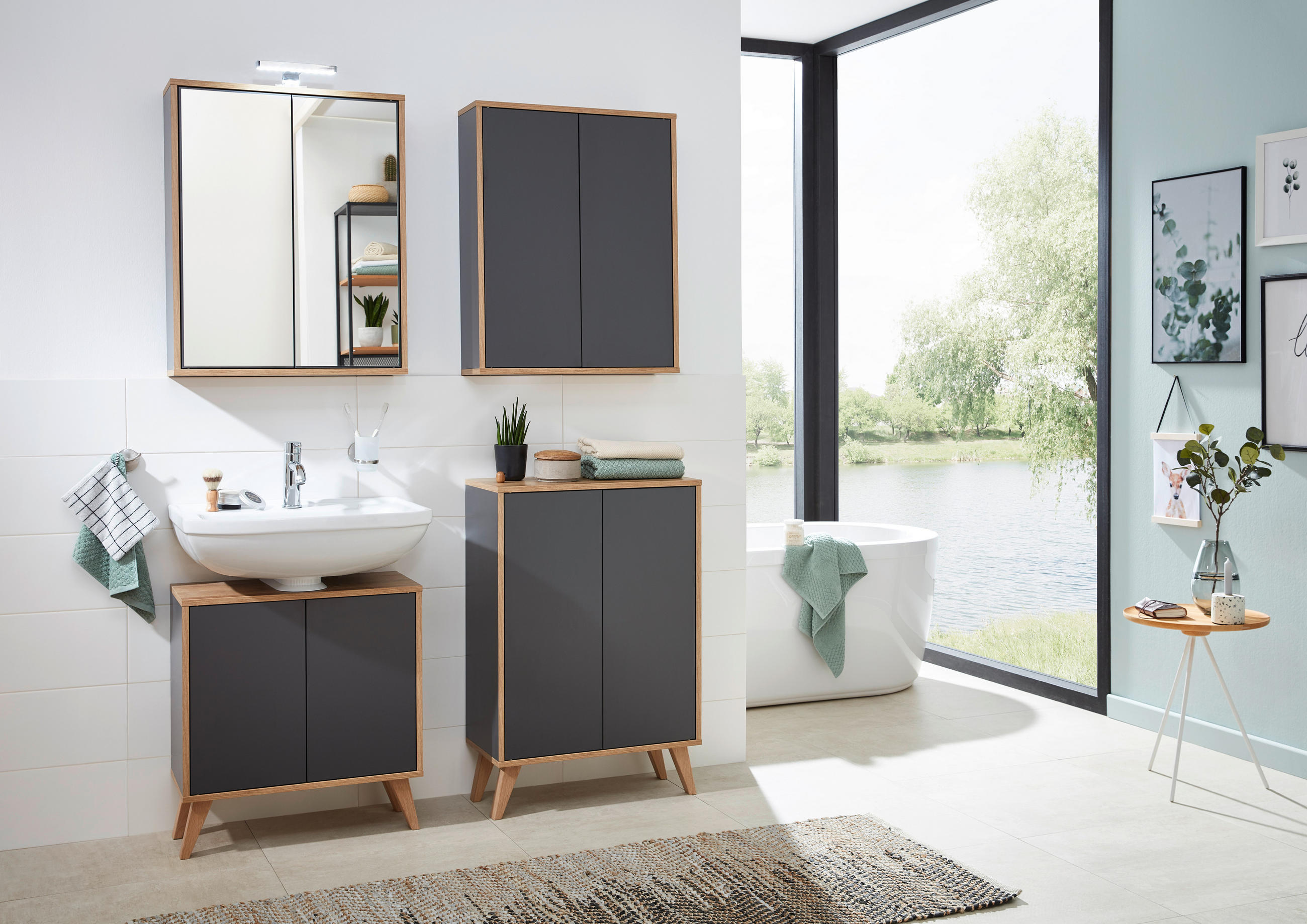 HÄNGESCHRANK 60/75/18,5 cm - Eichefarben/Anthrazit, MODERN, Glas/Holzwerkstoff (60/75/18,5cm) - MID.YOU