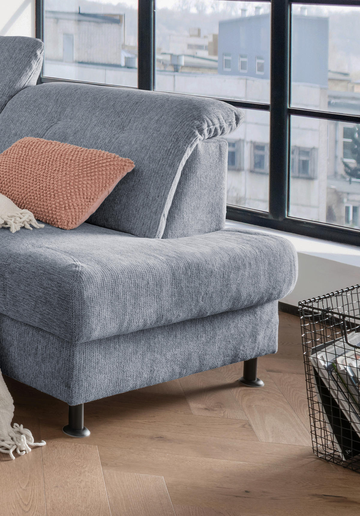 ECKSOFA in Chenille Hellblau  - Schwarz/Hellblau, Modern, Textil/Metall (270/198cm) - Livetastic
