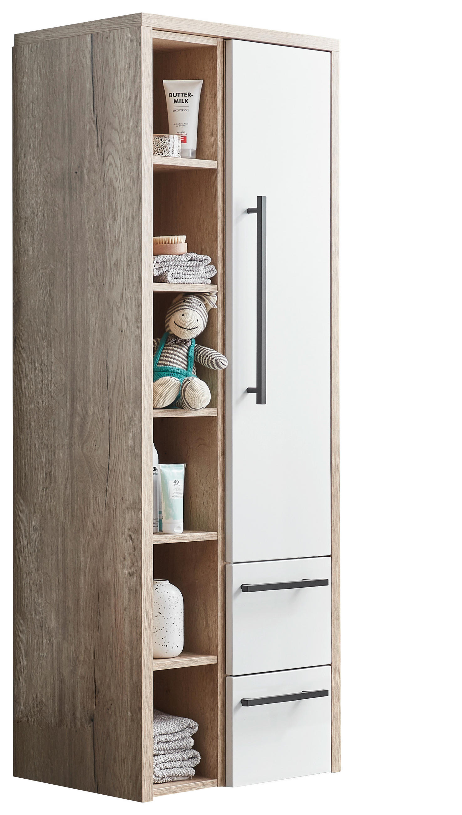 HOCHSCHRANK 65,6/162,8/30 cm  - Eichefarben/Schwarz, MODERN, Glas/Holzwerkstoff (65,6/162,8/30cm) - Novel
