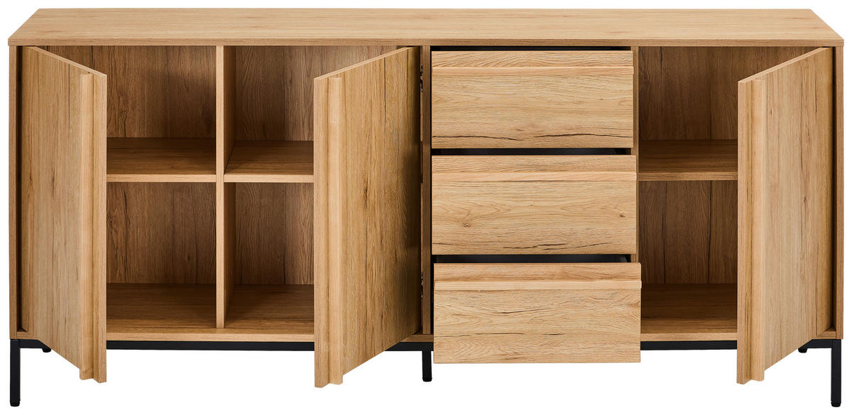 SIDEBOARD WABI 180/81/40 cm 3 Schublade(n)  - Eichefarben/Schwarz, Design, Holz/Holzwerkstoff (180/81/40cm) - Milino
