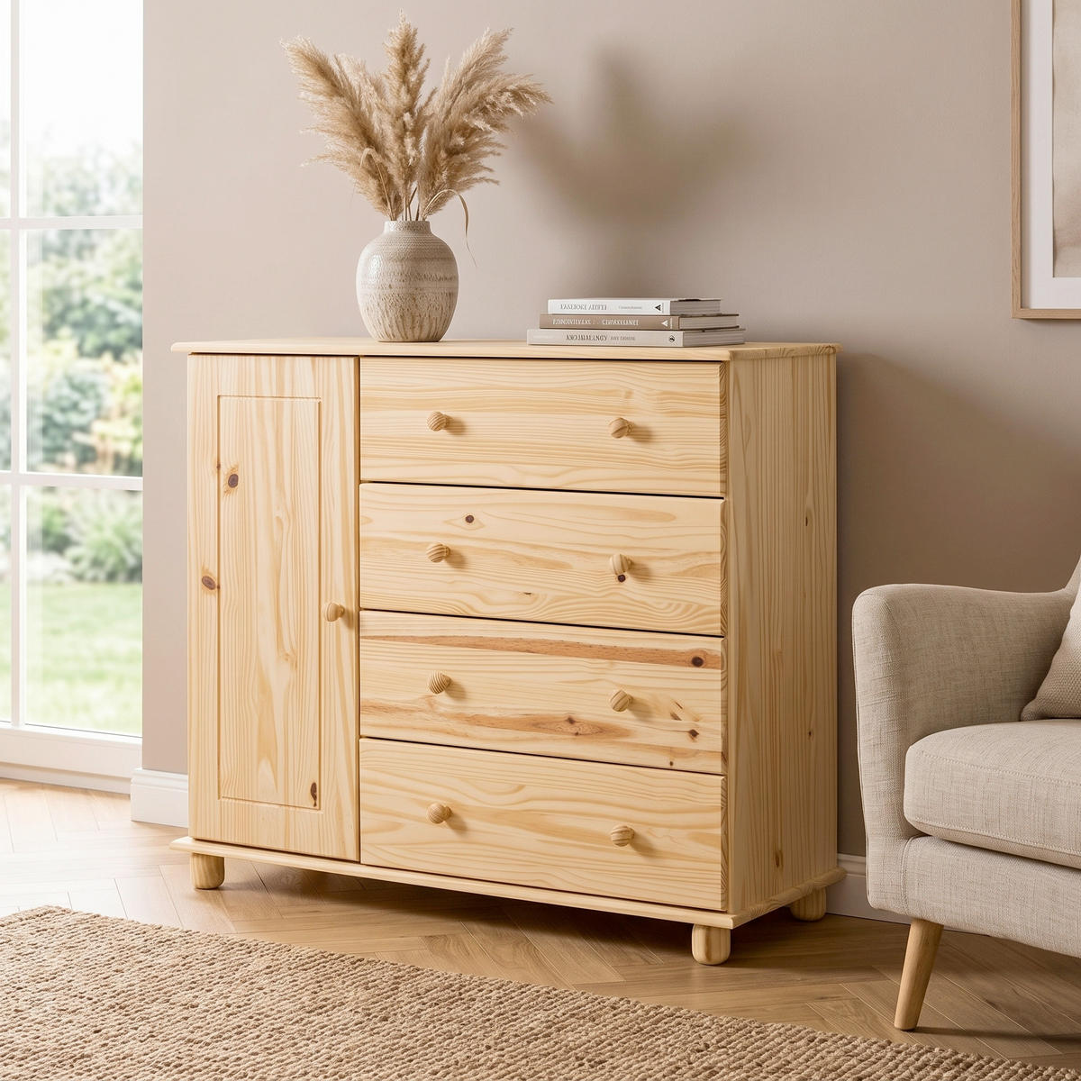 KOMMODE , 121/102/43 cm, 4 Schublade(n)  - Naturfarben, Natur, Holz (121/102/43cm) - Livetastic