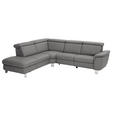 ECKSOFA in Echtleder Dunkelgrau  - Dunkelgrau/Alufarben, Design, Leder/Metall (242/271cm) - Cantus