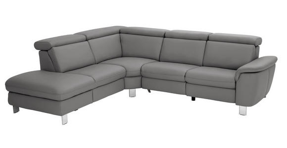 ECKSOFA in Echtleder Dunkelgrau  - Dunkelgrau/Alufarben, Design, Leder/Metall (242/271cm) - Cantus