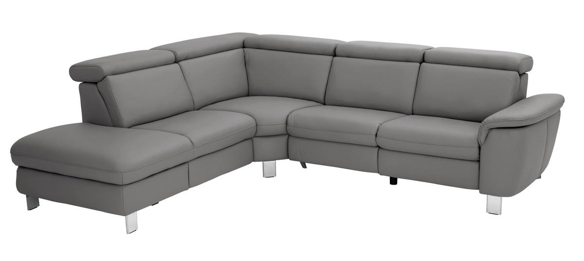 ECKSOFA in Echtleder Dunkelgrau  - Dunkelgrau/Alufarben, Design, Leder/Metall (239/271cm) - Cantus