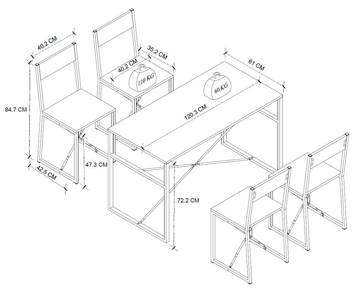 ESSTISCH in Holzwerkstoff 120/52,7/84,7 cm   - Weiss/Schwarz, Design, Holzwerkstoff/Metall (120/52,7/84,7cm) - MID.YOU