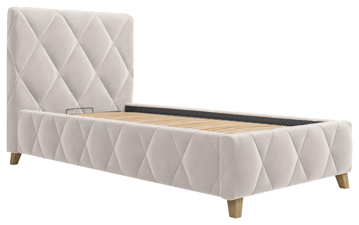 POLSTERBETT gepolstertes Kopfteil, Lattenrost, Bettkasten 90/200 cm  in Creme  - Creme, MODERN, Holz/Textil (90/200cm) - MID.YOU