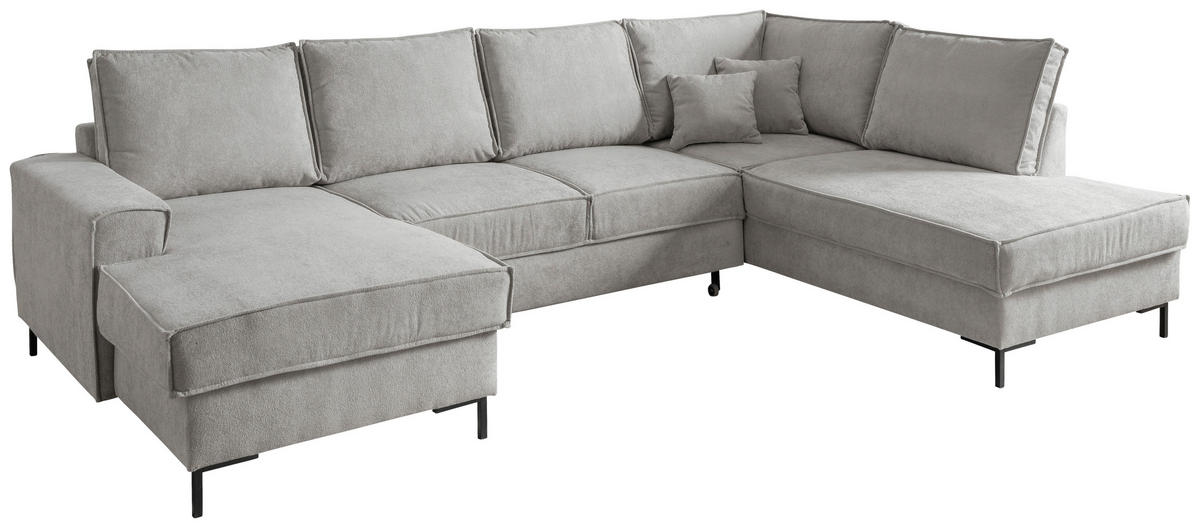 SJEDEĆA GARNITURA tekstil  srebrne boje   - srebrne boje/crna, Moderno, tekstil/metal (150/309/198cm) - MID.YOU
