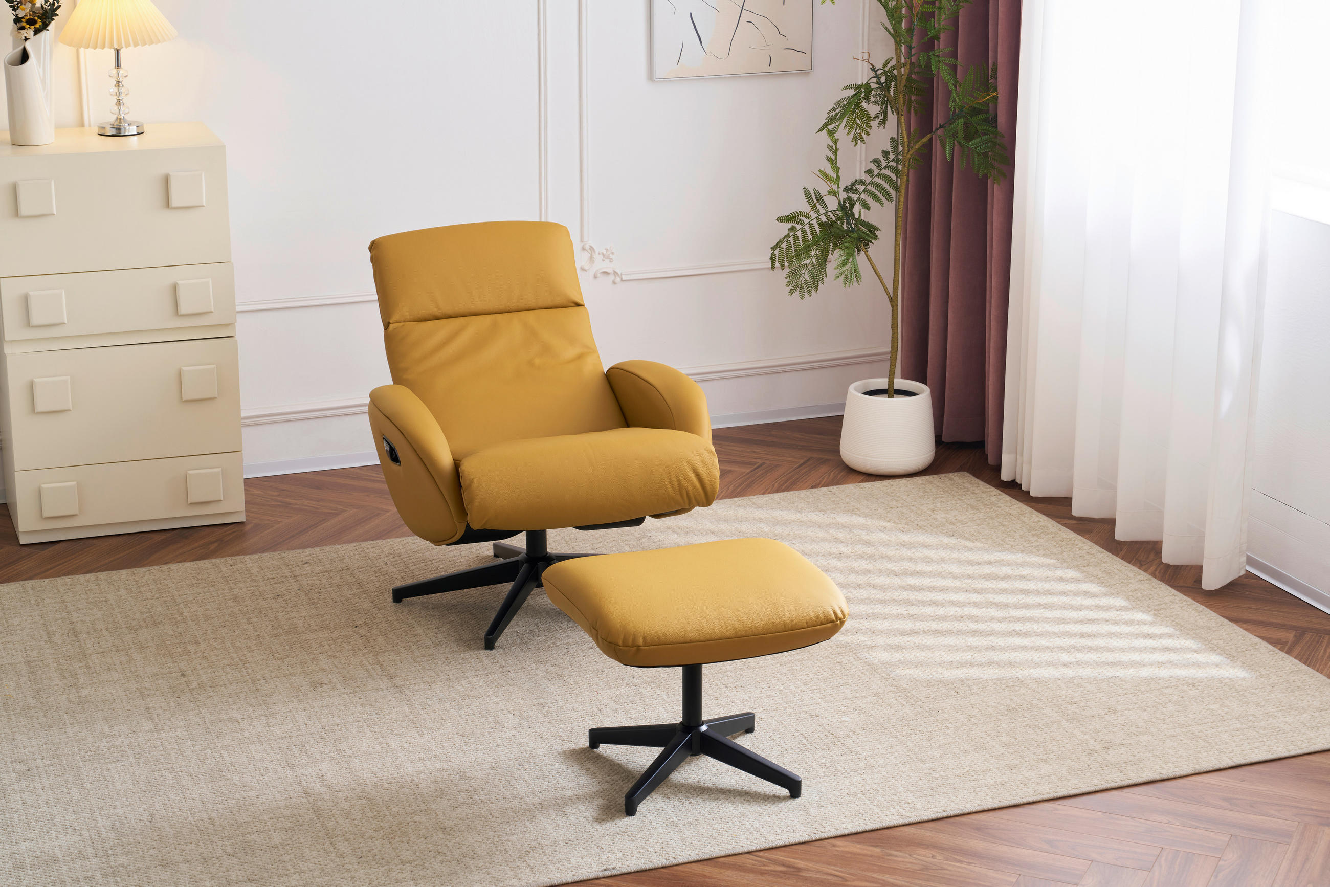 SET SCAUNE DE RELAXARE in textil, piele galben  - galben/negru, Design, metal/textil (77/107/75cm) - Livetastic