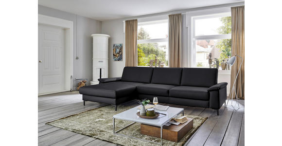 ECKSOFA in Echtleder Anthrazit  - Anthrazit/Schwarz, Design, Leder/Metall (176/334cm) - Dieter Knoll