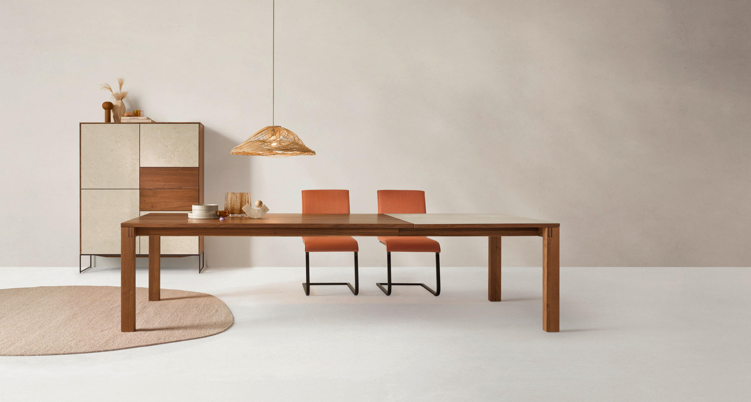 ESSTISCH in Holz, Keramik 200(300)/100/75 cm  - Nussbaumfarben/Creme, Design, Holz/Keramik (200(300)/100/75cm) - Team 7
