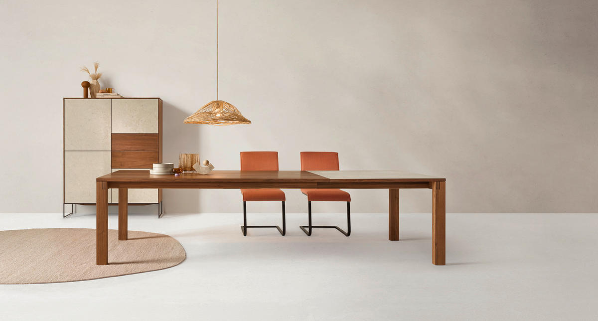 ESSTISCH in Holz, Keramik 160(260)/100/75 cm  - Nussbaumfarben/Creme, Design, Holz/Keramik (160(260)/100/75cm) - Team 7