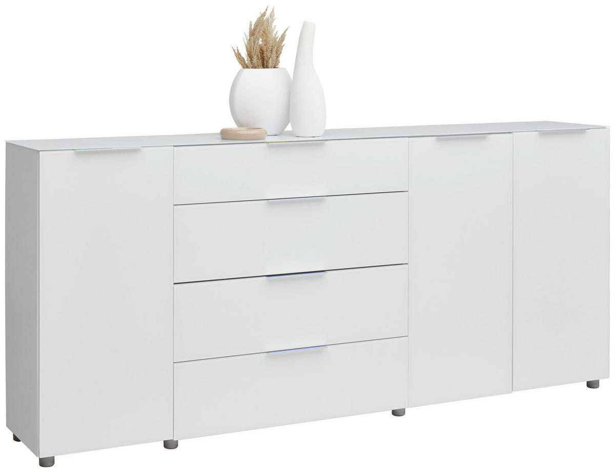 SIDEBOARD  225/101/40 cm 4 Schublade(n)  - Weiss Hochglanz/Chromfarben, Basics, Glas/Holzwerkstoff (225/101/40cm) - Voleo
