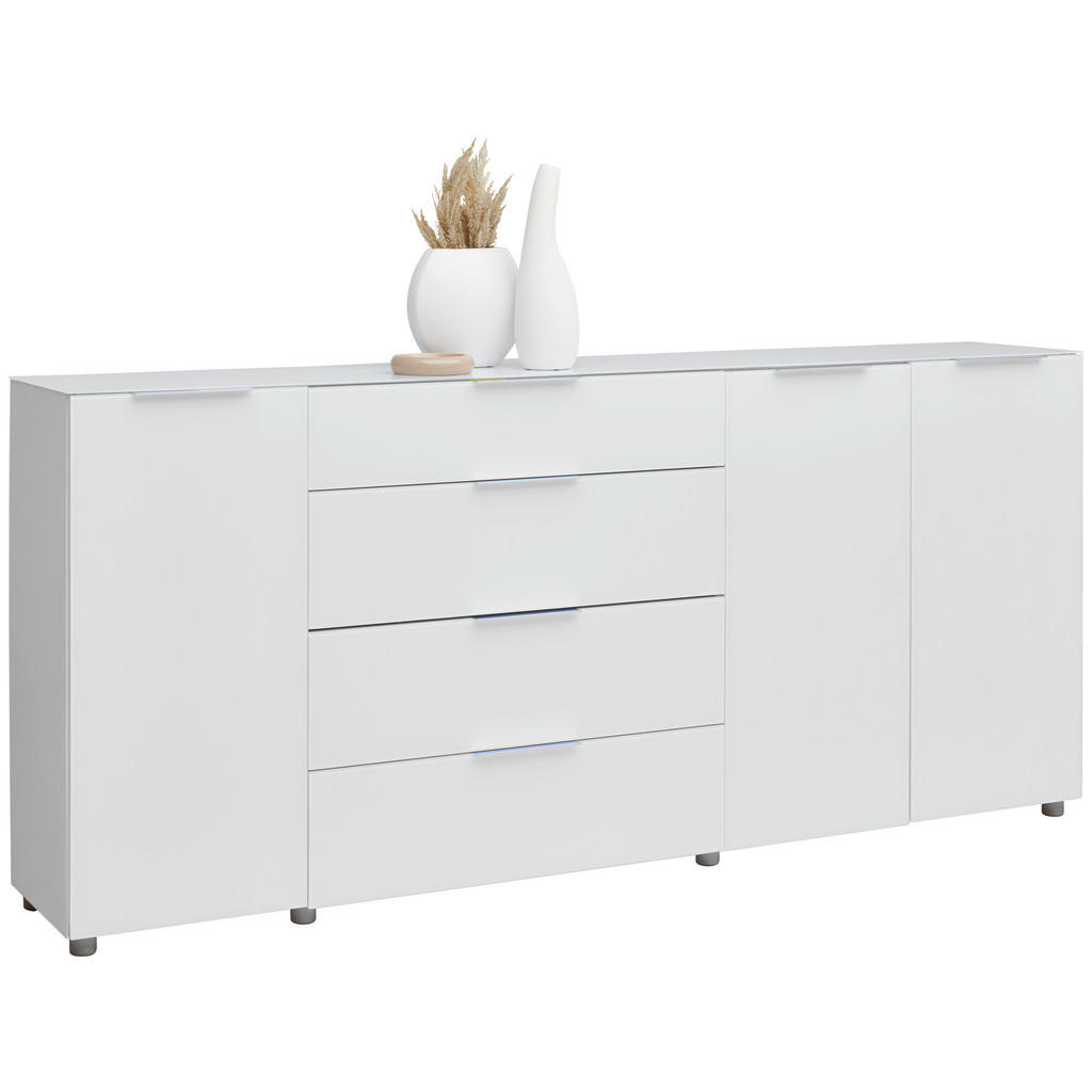 Voleo ŠIROKÁ KOMODA, biela s vysokým leskom, 226,4/99,3/40 cm