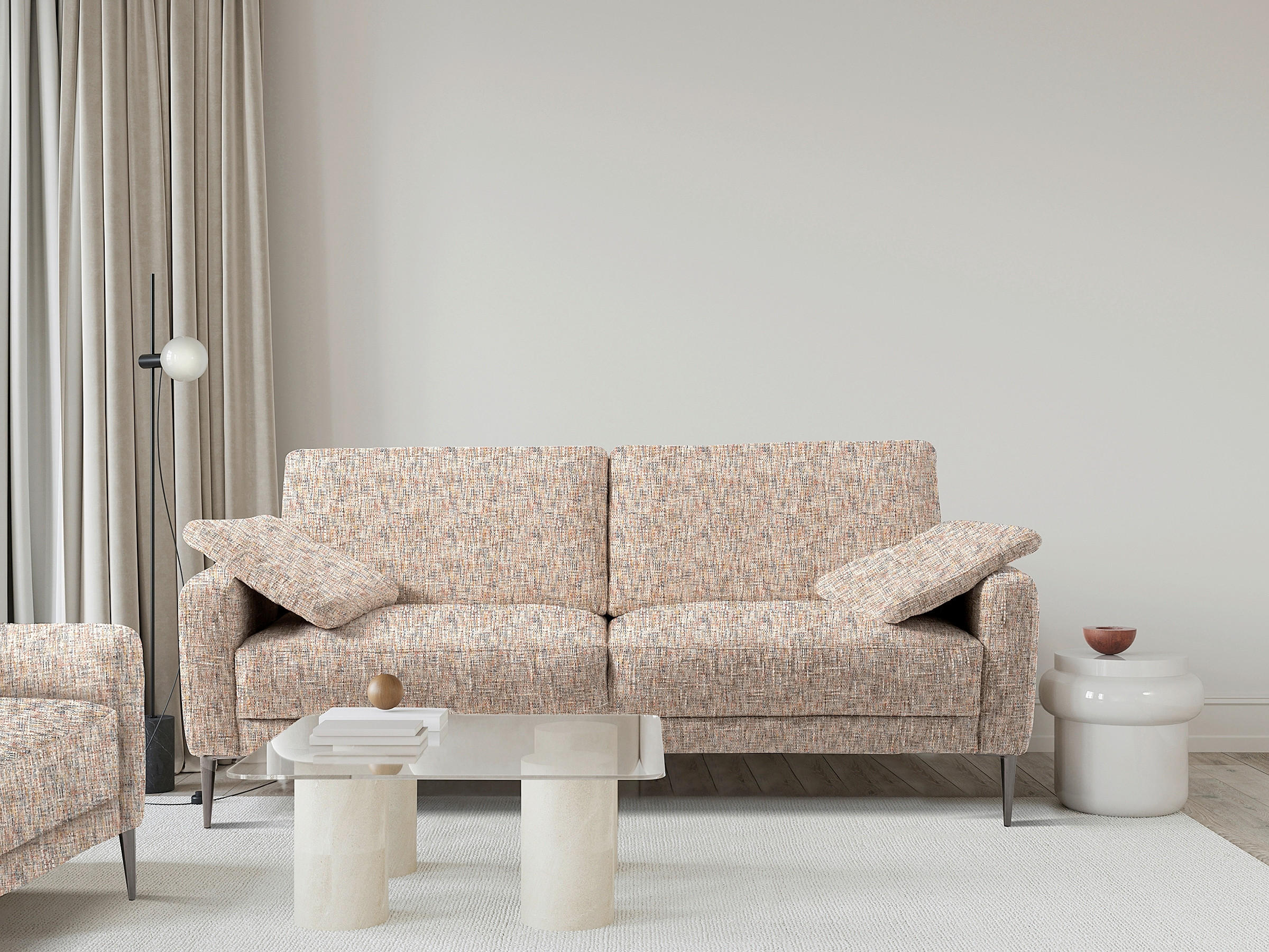 3-SITZER-SOFA Webstoff Blau, Gelb, Rot, Weiss  - Blau/Weiss, Design, Textil/Metall (187/85/92cm) - Livetastic