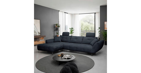 ECKSOFA Dunkelblau Chenille Armlehnenkissen, Rücken echt, Sitztiefenverstellung  - Schwarz/Dunkelblau, KONVENTIONELL, Textil/Metall (215/313cm) - Hom`in