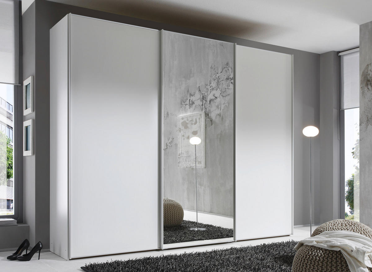 SCHWEBETÜRENSCHRANK in Weiss  - Weiss/Alufarben, Design, Glas/Holzwerkstoff (280/222/68cm) - Moderano