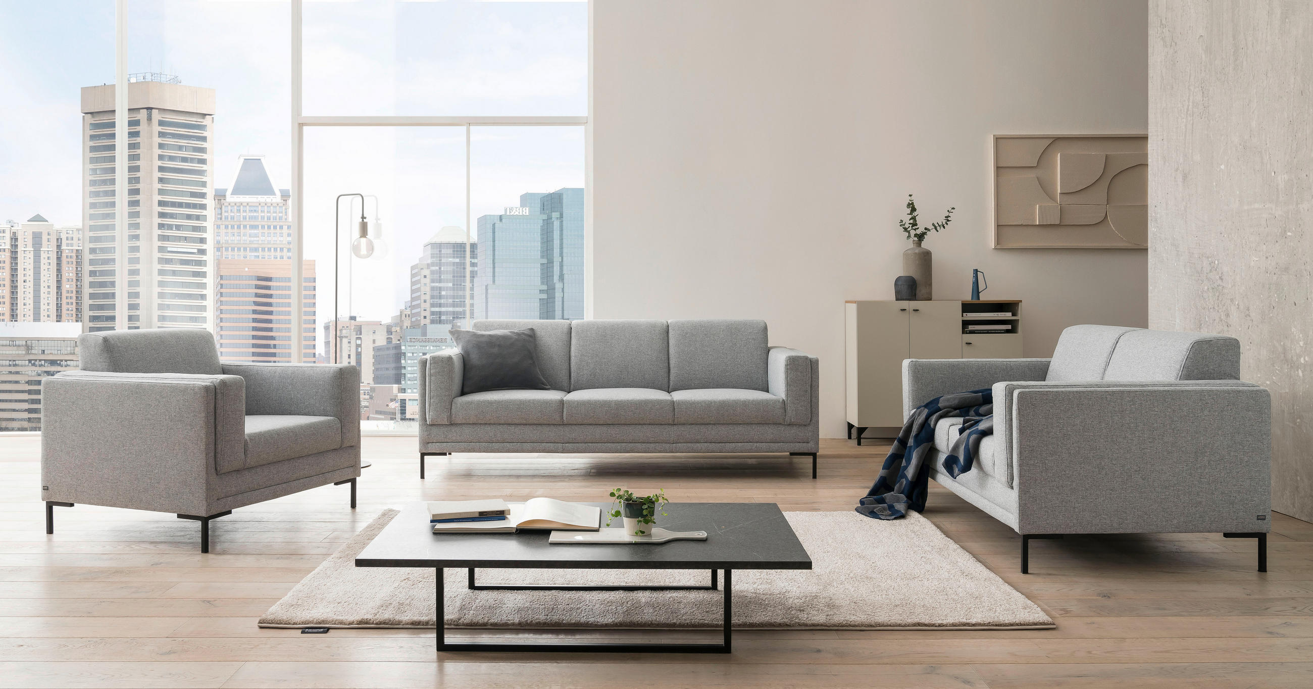 3-SITZER-SOFA Webstoff Silberfarben  - Silberfarben/Schwarz, Design, Textil/Metall (210/82/90cm) - LOOKS by W.Joop