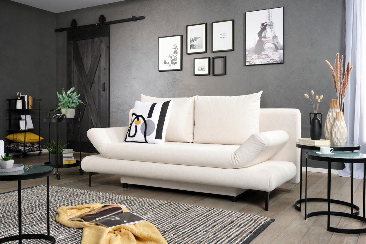 BÄDDSOFFA i flatväv vit  - vit/svart, Modern, textil (191/42-76/86cm) - MID.YOU