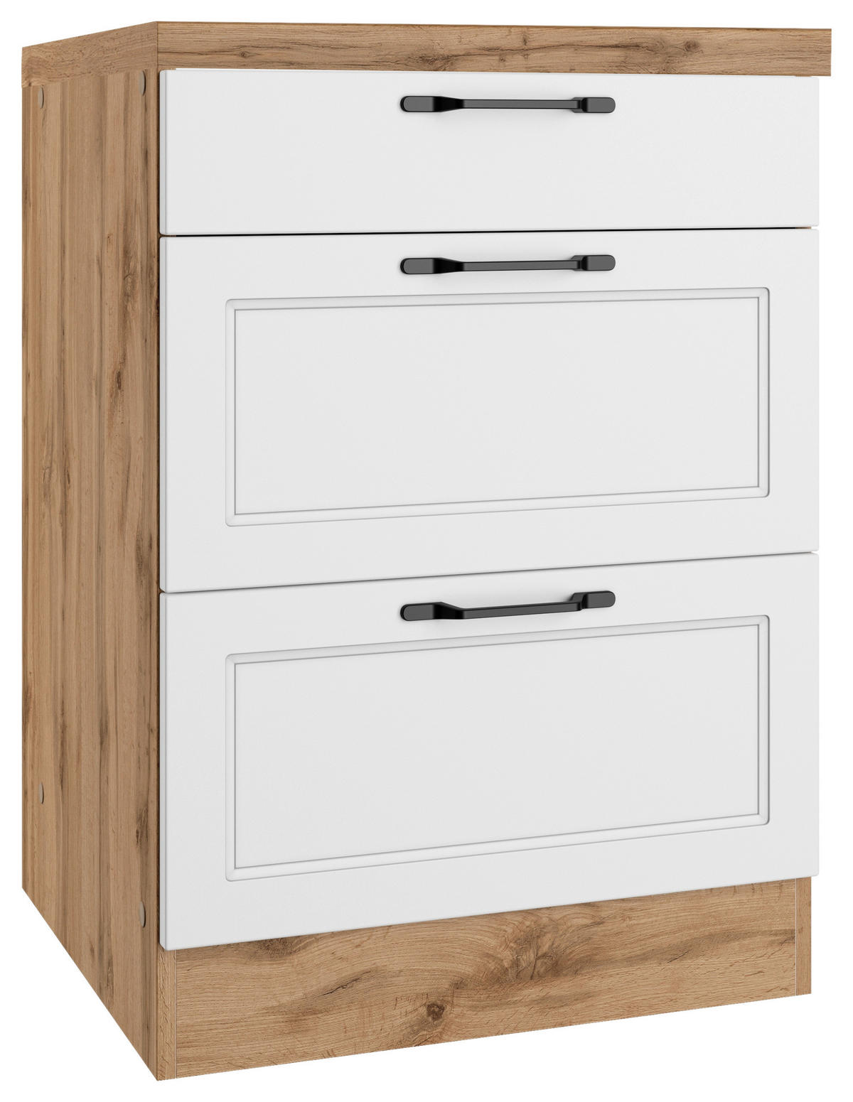 KÜCHENUNTERSCHRANK 60/86/60 cm  in Weiß, Eiche Wotan  - Eiche Wotan/Schwarz, LIFESTYLE, Holzwerkstoff/Metall (60/86/60cm) - Held