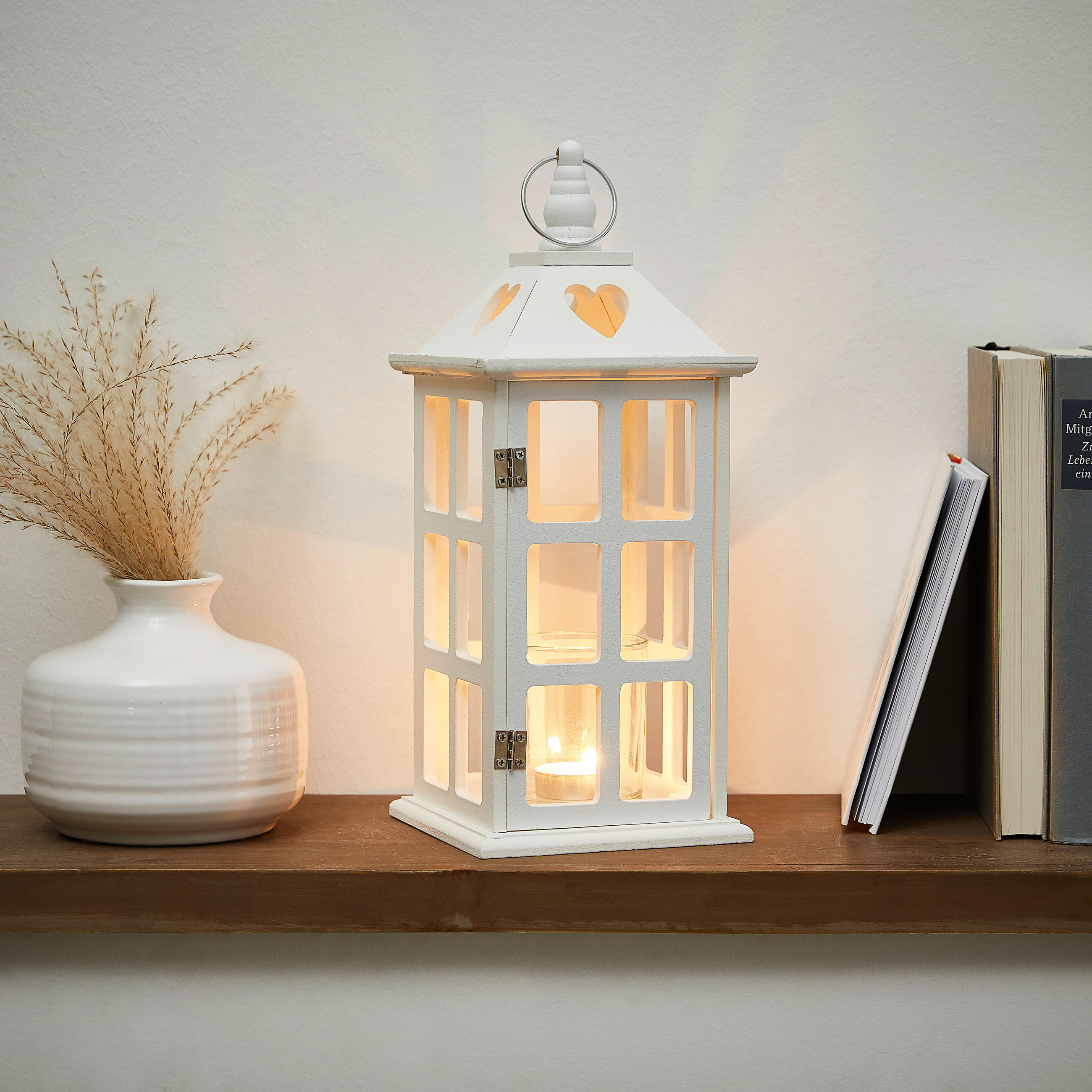 LATERNE - Weiß, Basics, Glas/Holz (13/32/13cm)