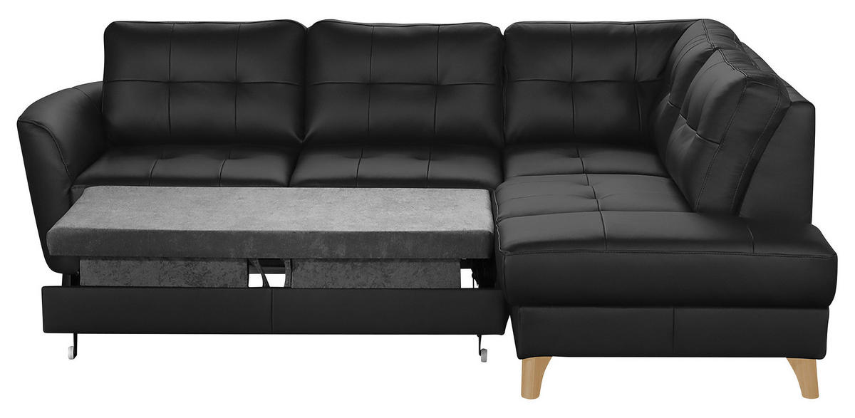 ECKSOFA in Lederlook Echtleder Schwarz  - Buchefarben/Schwarz, Design, Leder/Holz (236/190cm) - Livetastic