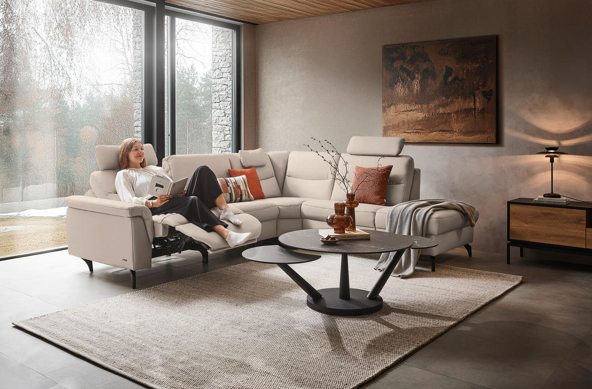 ECKSOFA in Echtleder Creme  280/249 cm  - Anthrazit/Creme, Design, Leder/Metall (280/249cm) - Himolla Komfortklass