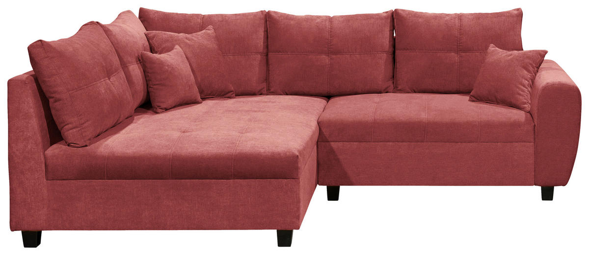 ECKSOFA inkl. Hocker Beere Mikrovelours  - Beere/Schwarz, Basics, Kunststoff/Textil (176/248cm) - MID.YOU
