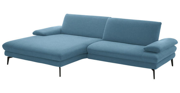 ECKSOFA  in Chenille, Flachgewebe Blau  180/284 cm  - Blau/Schwarz, Design, Textil/Metall (180/284cm) - Dieter Knoll