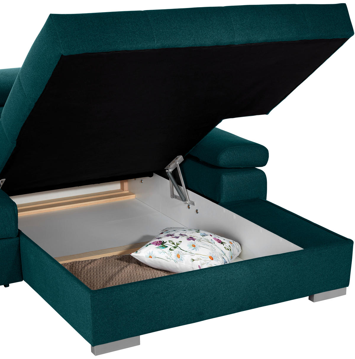 ECKSOFA in Velours Dunkelgrün  - Dunkelgrün/Silberfarben, Design, Holz/Textil (292/183cm) - Livetastic