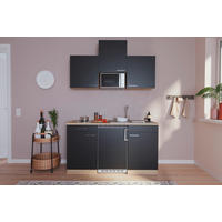 MINIKÜCHE 150 cm   in Schwarz, Eichefarben  - Eichefarben/Schwarz, Basics, Holzwerkstoff (150cm) - Respekta