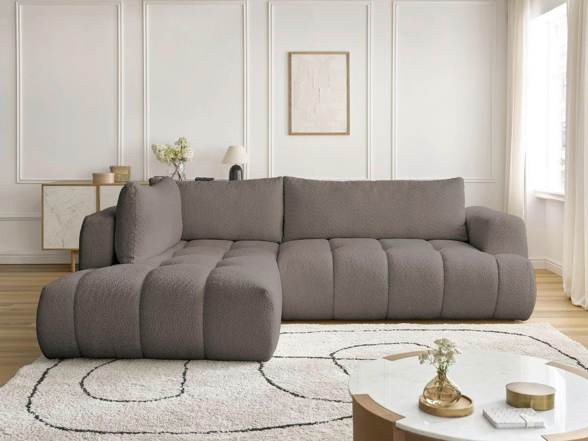 ECKSCHLAFSOFA EVEREST Bouclé Taupe  inkl. Rückenkissen, Schlaffunktion  - Taupe/Schwarz, MODERN, Kunststoff/Textil (204/282cm)